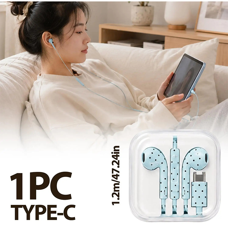 Usb C Earphone - In-ear oortelefoon met stippensterpatroon, type-c bedrade